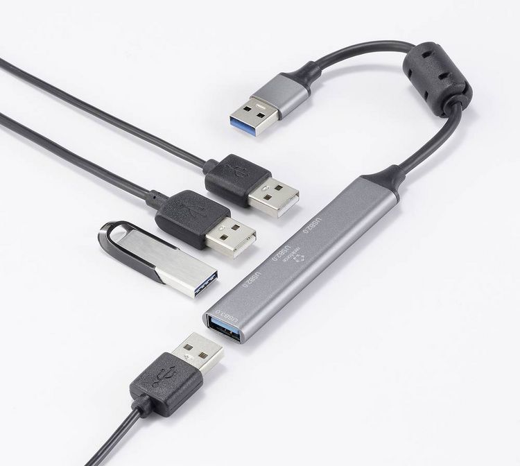 Produktbild: Renkforce RF-6250246 USB-Hub 3+1 Port USB-A USB 2.0 480 MBit/s mit Aluminiumgeh&auml;use Schwarz RF-6250246