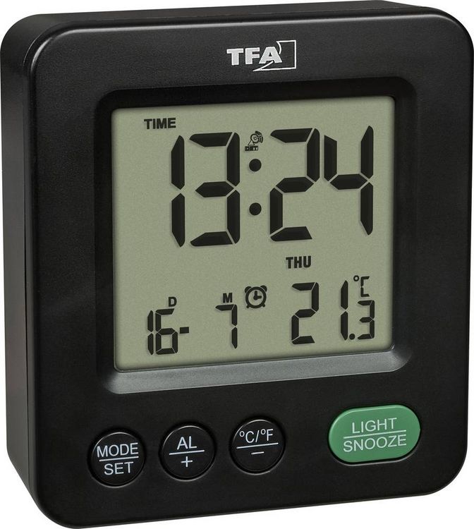 Produktbild: TFA Dostmann 60.2567.01 Funk Wecker Schwarz Alarmzeiten 1