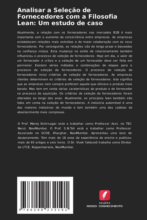Produktbild: Analisar a Sele&ccedil;&atilde;o de Fornecedores com a Filosofia Lean: Um estudo de caso