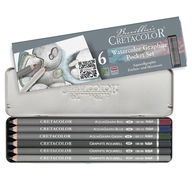 Produktbild: Cretacolor K&uuml;nstlerstifte Aquarellgraphit Pocket Set, 6er Metalletui