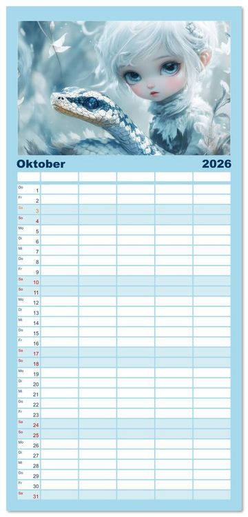 Produktbild: Familienplaner 2026 - Winterliche Fantasie Anim&eacute; mit 5 Spalten (Wandkalender, 21 x 45 cm) CALVENDO