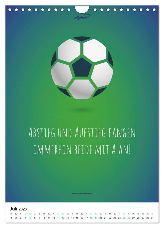 Produktbild: vollgeherzt: Der lustige Zitate-Wandkalender f&uuml;r Fu&szlig;ballfans und Sportbegeisterte! (Wandkalender 2026 DIN A4 hoch), CALVENDO Monatskalender