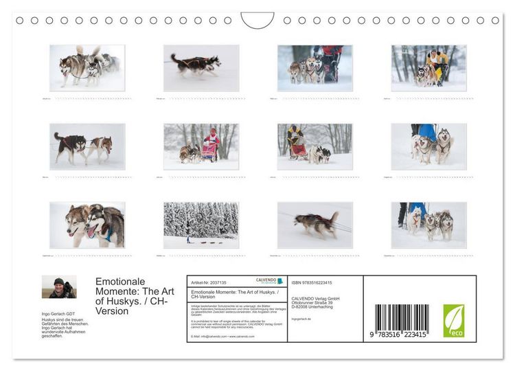 Produktbild: Emotionale Momente: The Art of Huskys. / CH-Version (Wandkalender 2026 DIN A4 quer), CALVENDO Monatskalender