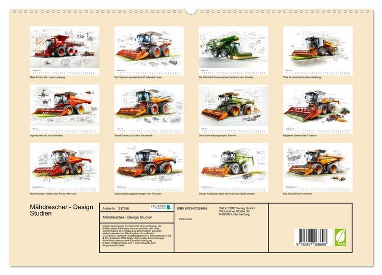 Produktbild: M&auml;hdrescher - Design Studien (hochwertiger Premium Wandkalender 2026 DIN A2 quer), Kunstdruck in Hochglanz