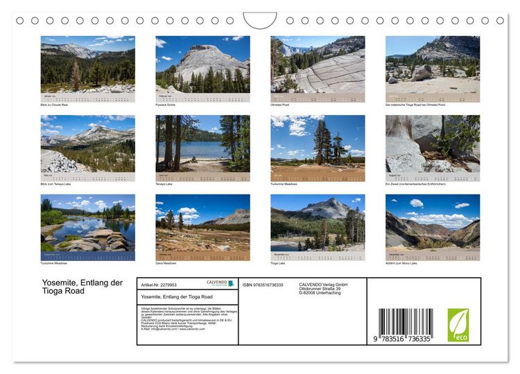 Produktbild: Yosemite, Entlang der Tioga Road (Wandkalender 2026 DIN A4 quer), CALVENDO Monatskalender