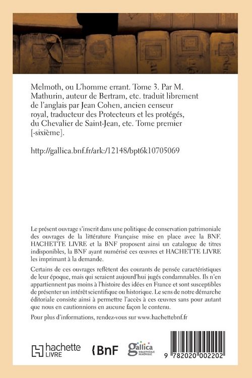 Produktbild: Melmoth Ou l'Homme Errant. Tome 3