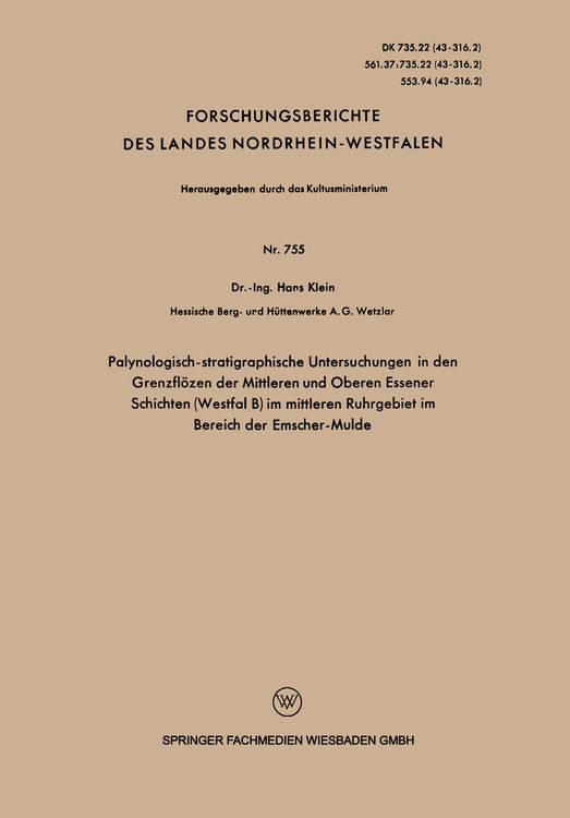 Produktbild: Palynologisch-stratigraphische Untersuchungen in den Grenzfl&ouml;zen der Mittleren und Oberen Essener Schichten (Westfal B) im mittleren Ruhrgebiet im Ber