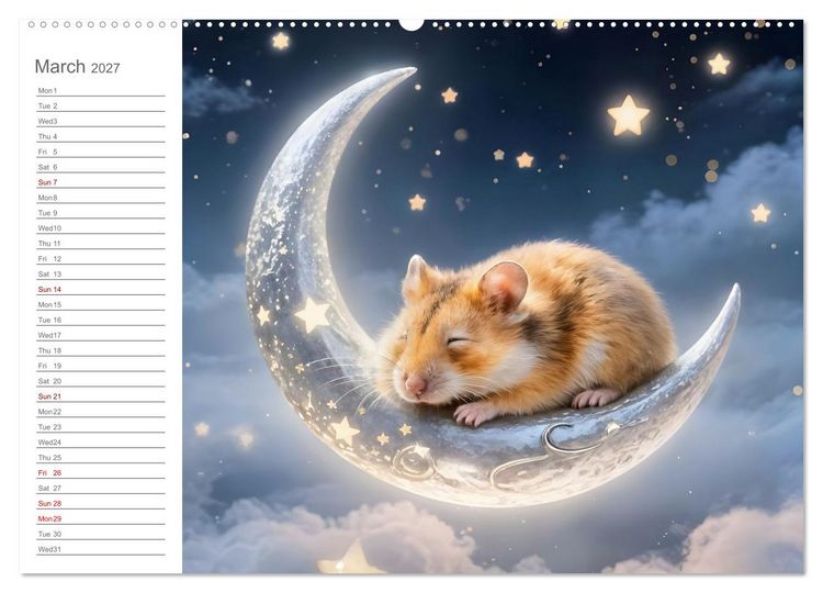 Produktbild: Hamster's Bedtime Calendar - Twelve magical dream worlds (Wall Calendar 2027 DIN A2 landscape), CALVENDO 12 Month Wall Calendar
