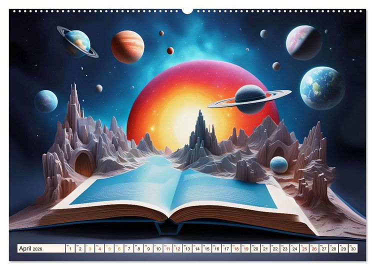 Produktbild: Fantasy-B&uuml;cher Sch&ouml;nheit des Universums (hochwertiger Premium Wandkalender 2026 DIN A2 quer), Kunstdruck in Hochglanz