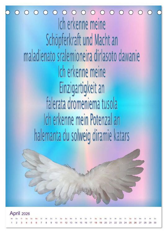 Produktbild: Heilende Mantras in der Lichtsprache des Universums (Tischkalender 2026 DIN A5 hoch), CALVENDO Monatskalender