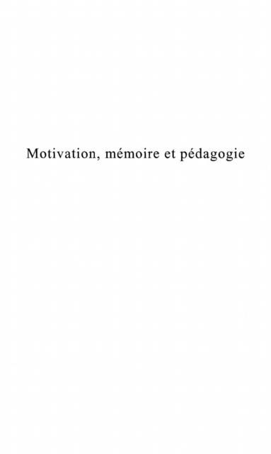 Produktbild: Motivation, memoire et pedagogie