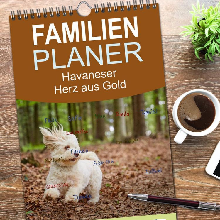 Produktbild: Familienplaner 2026 - Havaneser - Herz aus Gold mit 5 Spalten (Wandkalender, 21 x 45 cm) CALVENDO