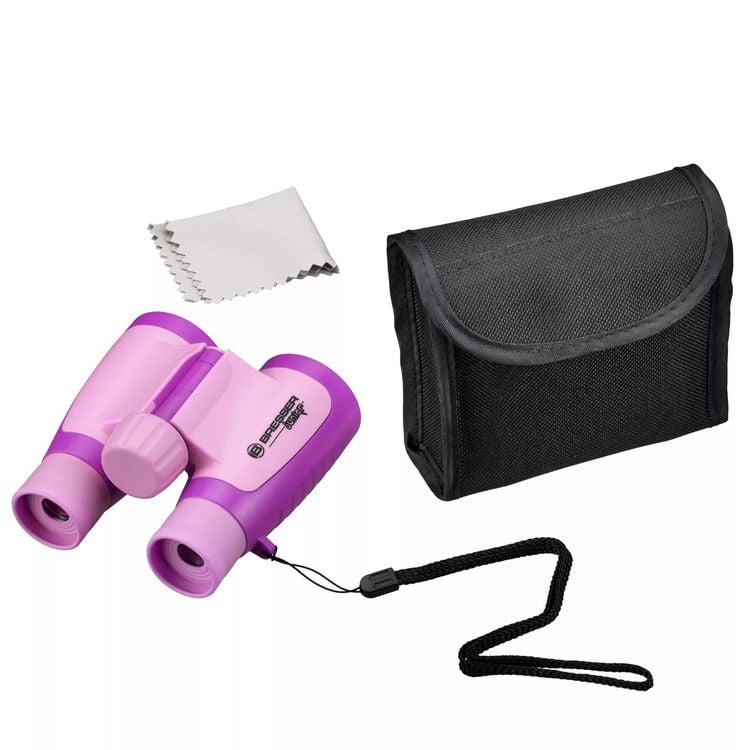Produktbild: Bresser Junior 8880330 - Kinderfernglas 3x30, 3-fache Vergr&ouml;&szlig;erung, 30mm Objektiv, mit Tasche, Tragriemen und Reinigungstuch, pink, STEM