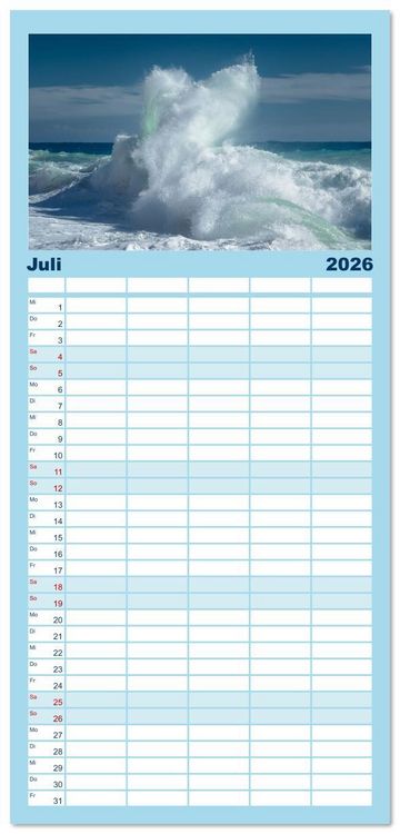Produktbild: Familienplaner 2026 - Azurblaue Horizonte - Die Sch&ouml;nheit des Meeres einfangen mit 5 Spalten (Wandkalender, 21 x 45 cm) CALVENDO