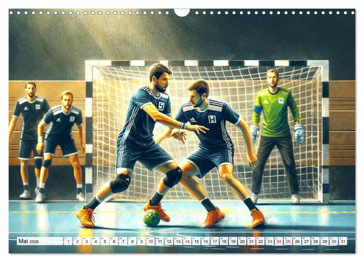 Produktbild: Handball Impressionismus, K&uuml;nstlerische Handballaktionen im KI-Pinselstrich (Wandkalender 2026 DIN A3 quer), CALVENDO Monatskalender