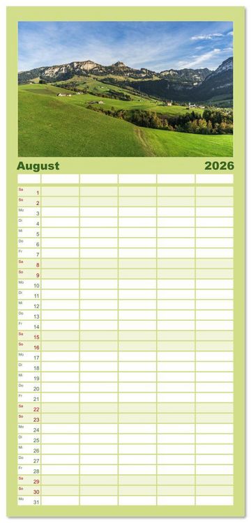 Produktbild: Familienplaner 2026 - Appenzellerland mit 5 Spalten (Wandkalender, 21 x 45 cm) CALVENDO