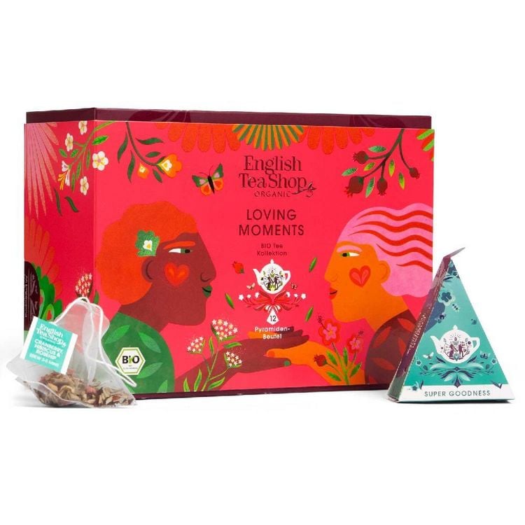 Produktbild: BIO Tee Geschenk "Loving Moments", Geschenk f&uuml;r besondere Momente, 3 Sorten, 12 kompostierbare Pyramiden-Beutel