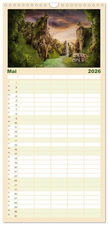 Produktbild: Familienplaner 2026 - Camping macht gl&uuml;cklich! mit 5 Spalten (Wandkalender, 21 x 45 cm) CALVENDO