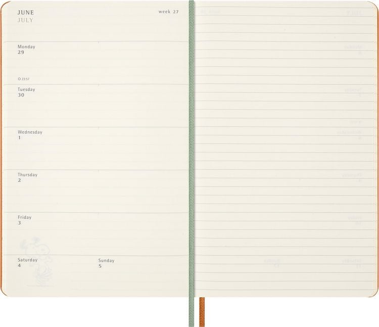 Produktbild: Moleskine 12 Monate Peanuts Snoopy Tomorrow Wochen Notizkalender 2026, L/A5, 1 Wo = 1 Seite, fester Einband, Kadmiumorange