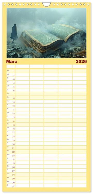 Produktbild: Familienplaner 2026 - Welten zwischen den Zeilen - B&uuml;cher, die Tr&auml;ume wecken mit 5 Spalten (Wandkalender, 21 x 45 cm) CALVENDO