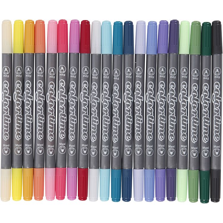 Produktbild: Creativ Company Colortime Dual-Filzstifte, Strichst&auml;rke , 2,3+3,6 mm, Zus&auml;tzliche Farben, 20 Stk