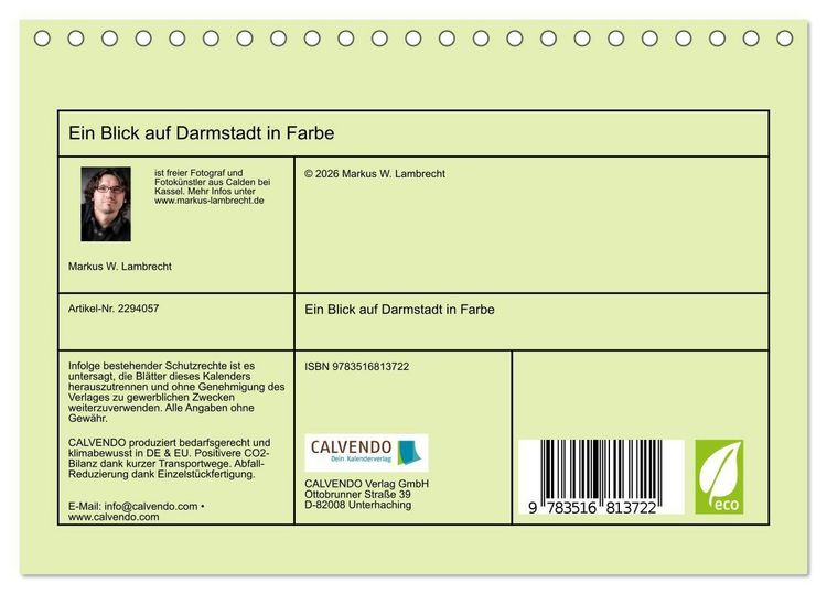 Produktbild: Ein Blick auf Darmstadt in Farbe (Tischkalender 2027 DIN A5 quer), CALVENDO Monatskalender