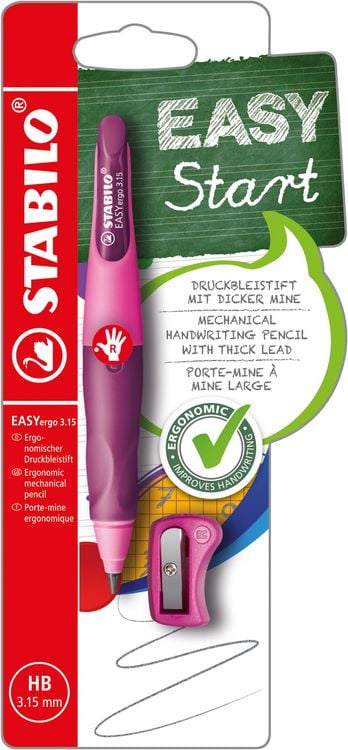 Produktbild: STABILO Ergonomischer Druck-Bleistift f&uuml;r Rechtsh&auml;nder -   EASYergo 3.15 in pink/lila - Einzelstift - inklusive 1 dicken Mine - H&auml;rtegrad HB & Spitzer
