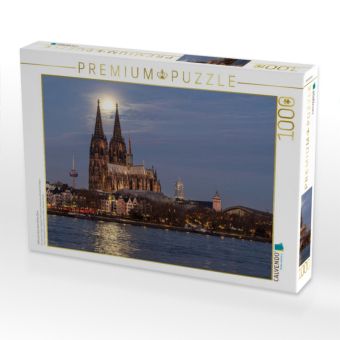 Produktbild: CALVENDO Puzzle Vollmond &uuml;ber dem K&ouml;lner Dom | 1000 Teile Lege-Gr&ouml;&szlig;e 64x48cm Foto-Puzzle f&uuml;r gl&uuml;ckliche Stunden