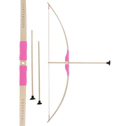 Produktbild: BestSaller 1275 - Kinder-Bogen mit Loch inkl. 3 Pfeilen, Buchenholz, 80cm, Holz-Bogen, Griff mit pinker Kunststoffwickelung