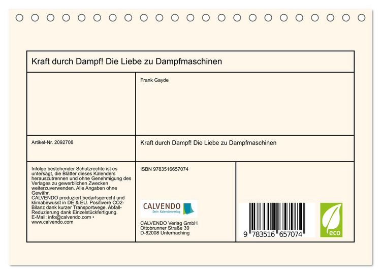 Produktbild: Kraft durch Dampf! Die Liebe zu Dampfmaschinen (Tischkalender 2026 DIN A5 quer), CALVENDO Monatskalender