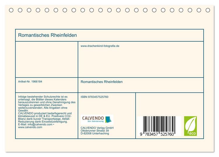 Produktbild: Romantisches Rheinfelden (Tischkalender 2026 DIN A5 quer), CALVENDO Monatskalender
