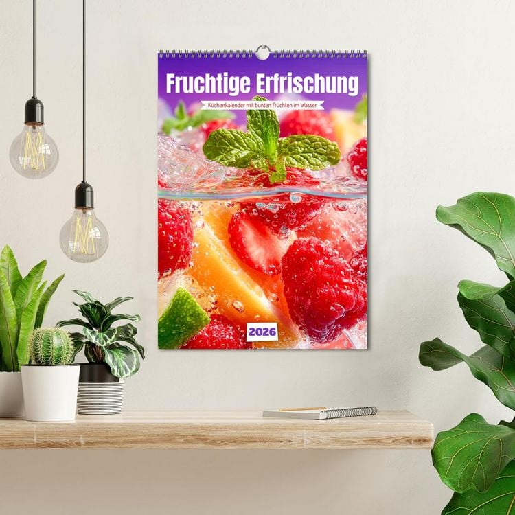 Produktbild: Fruchtige Erfrischung - K&uuml;chenkalender mit bunten Fr&uuml;chten im Wasser (Wandkalender 2026 DIN A3 hoch), CALVENDO Monatskalender