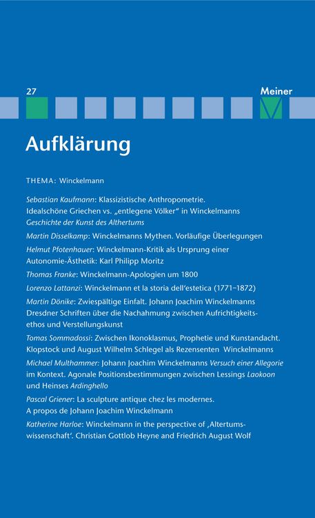 Produktbild: Aufkl&auml;rung, Band 27: Winckelmann