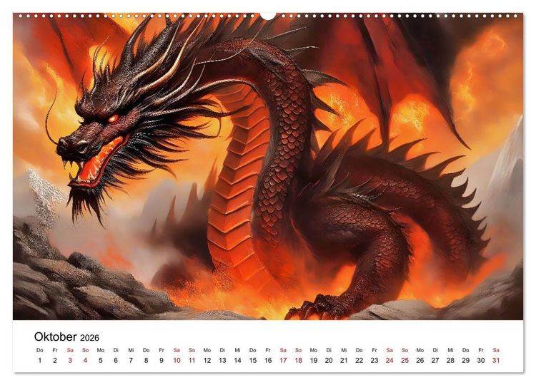 Produktbild: Drachen - Furchterregende und imposante Fabelwesen (hochwertiger Premium Wandkalender 2026 DIN A2 quer), Kunstdruck in Hochglanz