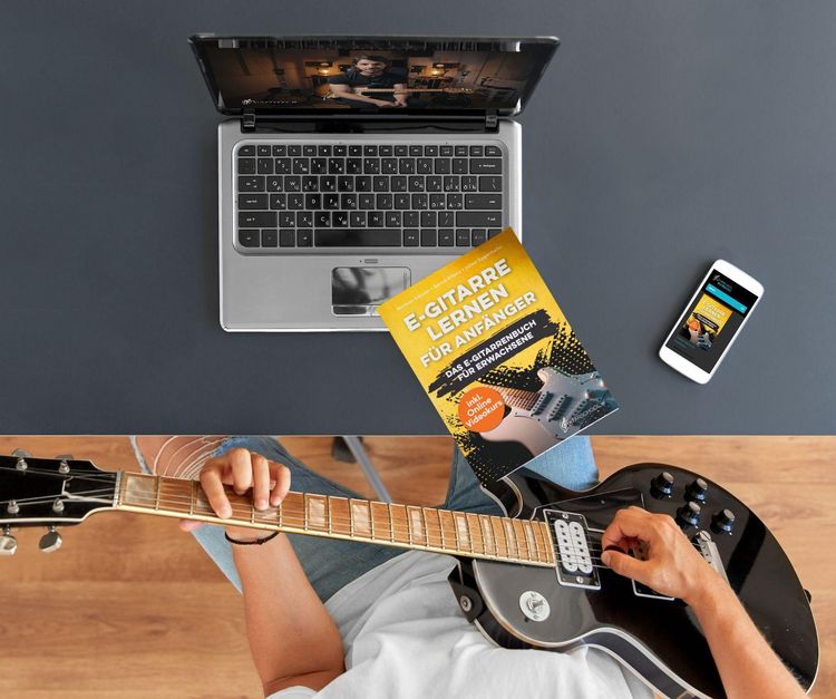 Produktbild: E-Gitarre Lernen f&uuml;r Anf&auml;nger - Das E-Gitarrenbuch f&uuml;r Erwachsene inkl. Online Videokurs, Noten + Tabs