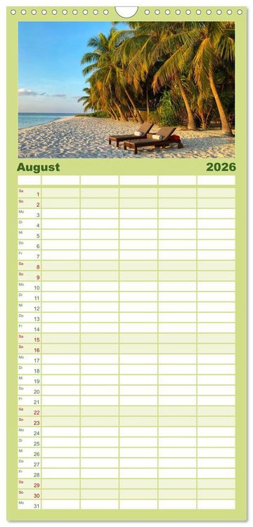 Produktbild: Familienplaner 2026 - Malediven - Wei&szlig;e Str&auml;nde und T&uuml;rkises Meer. mit 5 Spalten (Wandkalender, 21 x 45 cm) CALVENDO
