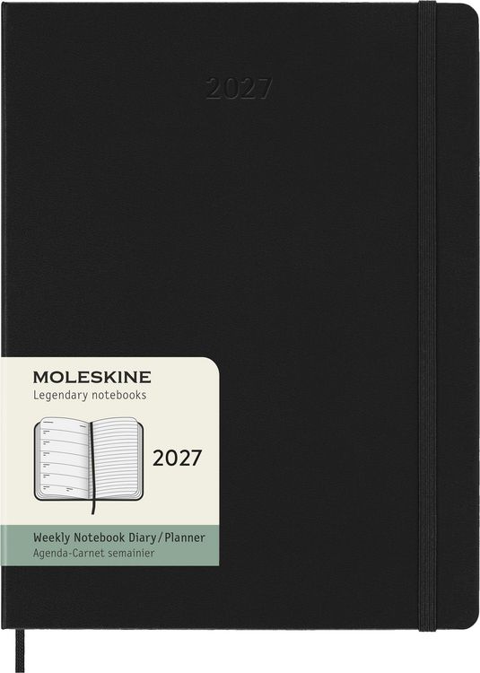 Produktbild: Moleskine 12 Monate Wochen Notizkaledner 2027, XL, 1 Wo = 1 Seite, rechts linierte Seite, fester Einband, Schwarz