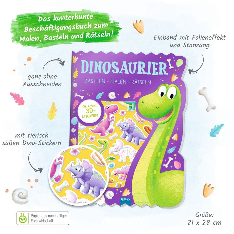 Produktbild: Tr&ouml;tsch Besch&auml;ftigungsbuch Malbuch Bastelbuch Dinosaurier