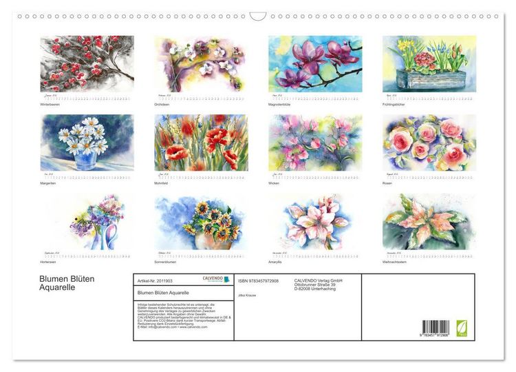 Produktbild: Blumen Bl&uuml;ten Aquarelle (Wandkalender 2026 DIN A2 quer), CALVENDO Monatskalender