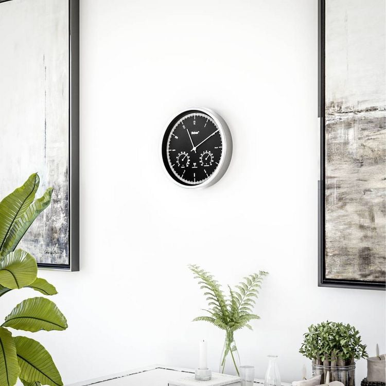 Produktbild: Mebus 19777 Funk Wanduhr 25cm x 50mm Silber Leisegang-Uhrwerk