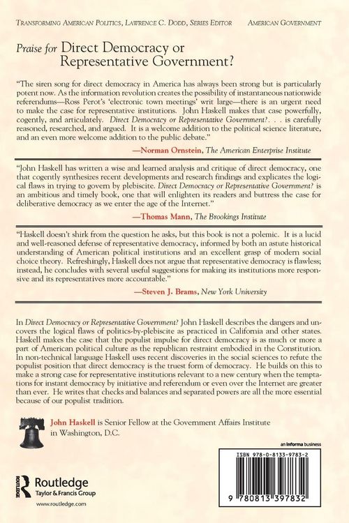 Produktbild: Direct Democracy Or Representative Government? Dispelling The Populist Myth