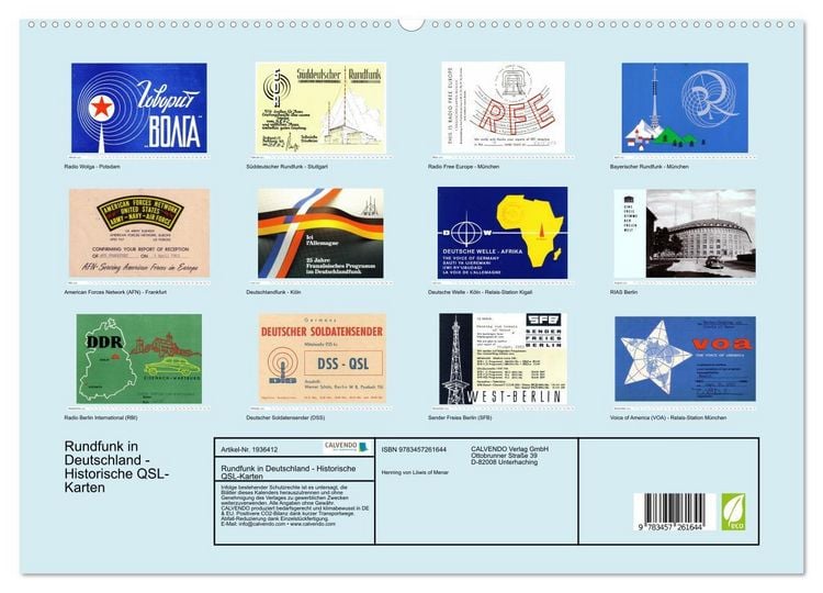Produktbild: Rundfunk in Deutschland - Historische QSL-Karten (hochwertiger Premium Wandkalender 2026 DIN A2 quer), Kunstdruck in Hochglanz