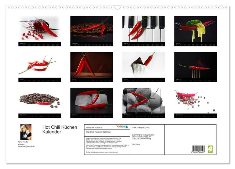 Produktbild: Hot Chili K&uuml;chen Kalender (Wandkalender 2026 DIN A2 quer), CALVENDO Monatskalender