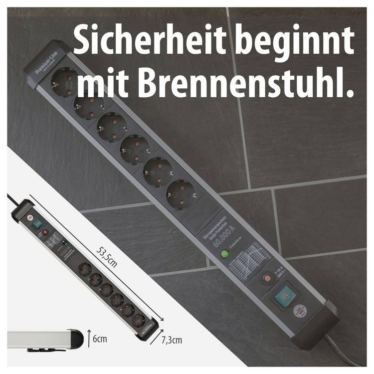Produktbild: Brennenstuhl 1391010601 &Uuml;berspannungsschutz-Steckdosenleiste Silber, Schwarz Schutzkontakt 1 St.