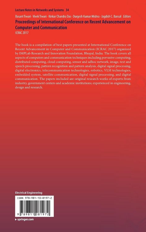Produktbild: Proceedings of International Conference on Recent Advancement on Computer and Communication