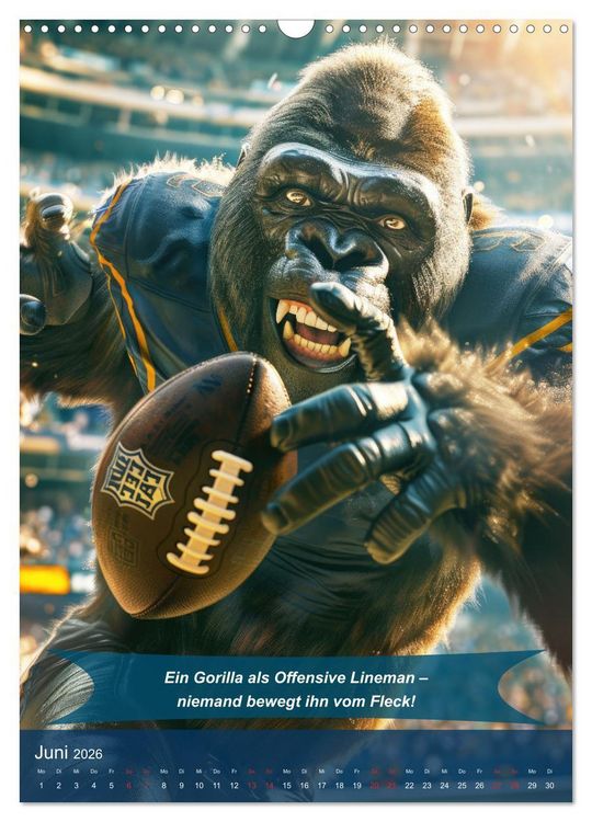 Produktbild: American Football mit tierischem Humor (Wandkalender 2026 DIN A3 hoch), CALVENDO Monatskalender
