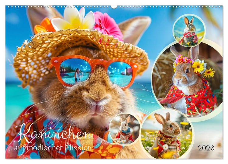 Produktbild: Kaninchen auf modischer Mission (Wandkalender 2026 DIN A2 quer), CALVENDO Monatskalender