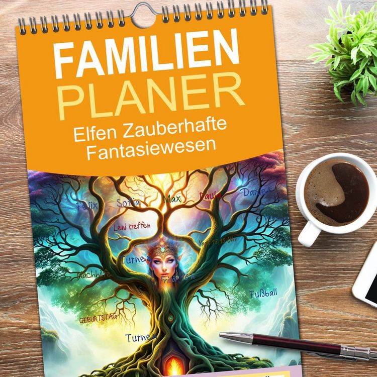 Produktbild: Familienplaner 2026 - Elfen Zauberhafte Fantasiewesen mit 5 Spalten (Wandkalender, 21 x 45 cm) CALVENDO