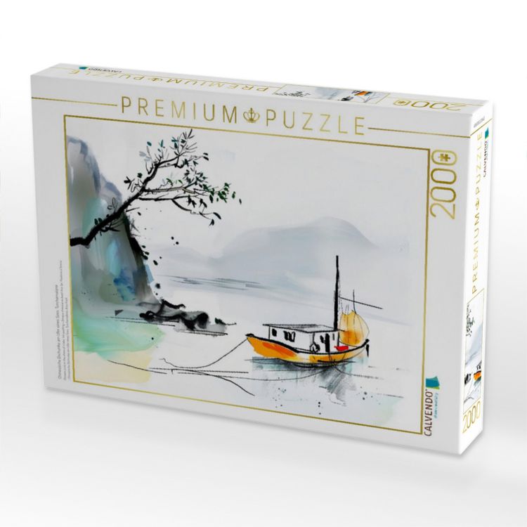 Produktbild: CALVENDO Puzzle Chinesische Dschunke am Ufer eines Sees. Tuschemalerei | 2000 Teile Lege-Gr&ouml;&szlig;e 90x67cm Foto-Puzzle f&uuml;r gl&uuml;ckliche Stunden