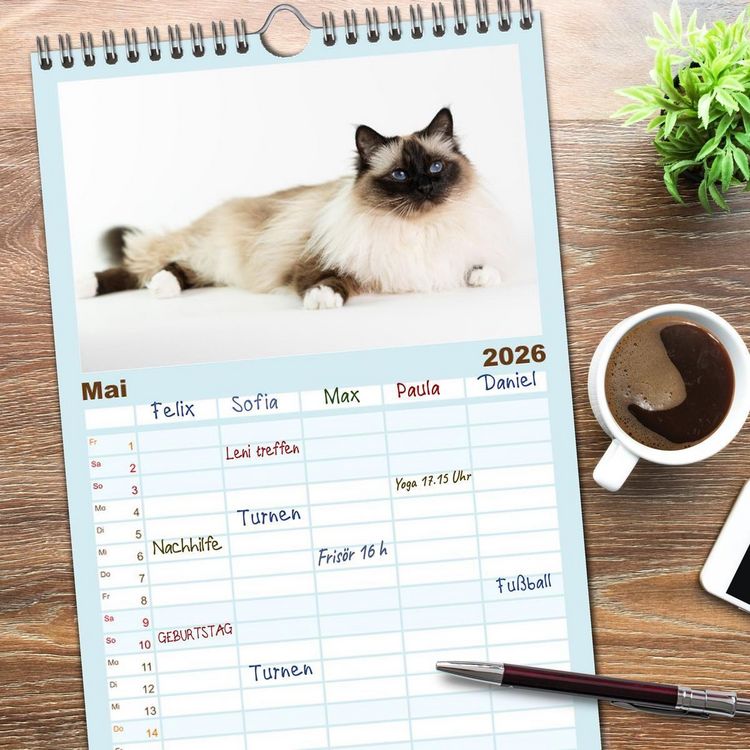 Produktbild: Familienplaner 2026 - Heilige Birma Katzen - Eine Rasse mit traumhaft blauen Augen. mit 5 Spalten (Wandkalender, 21 x 45 cm) CALVENDO